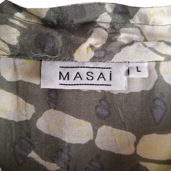 Masai Longsleeve Idrill Geometric Button Down Tunic Blouse Yellow Green L - Picture 2 of 9